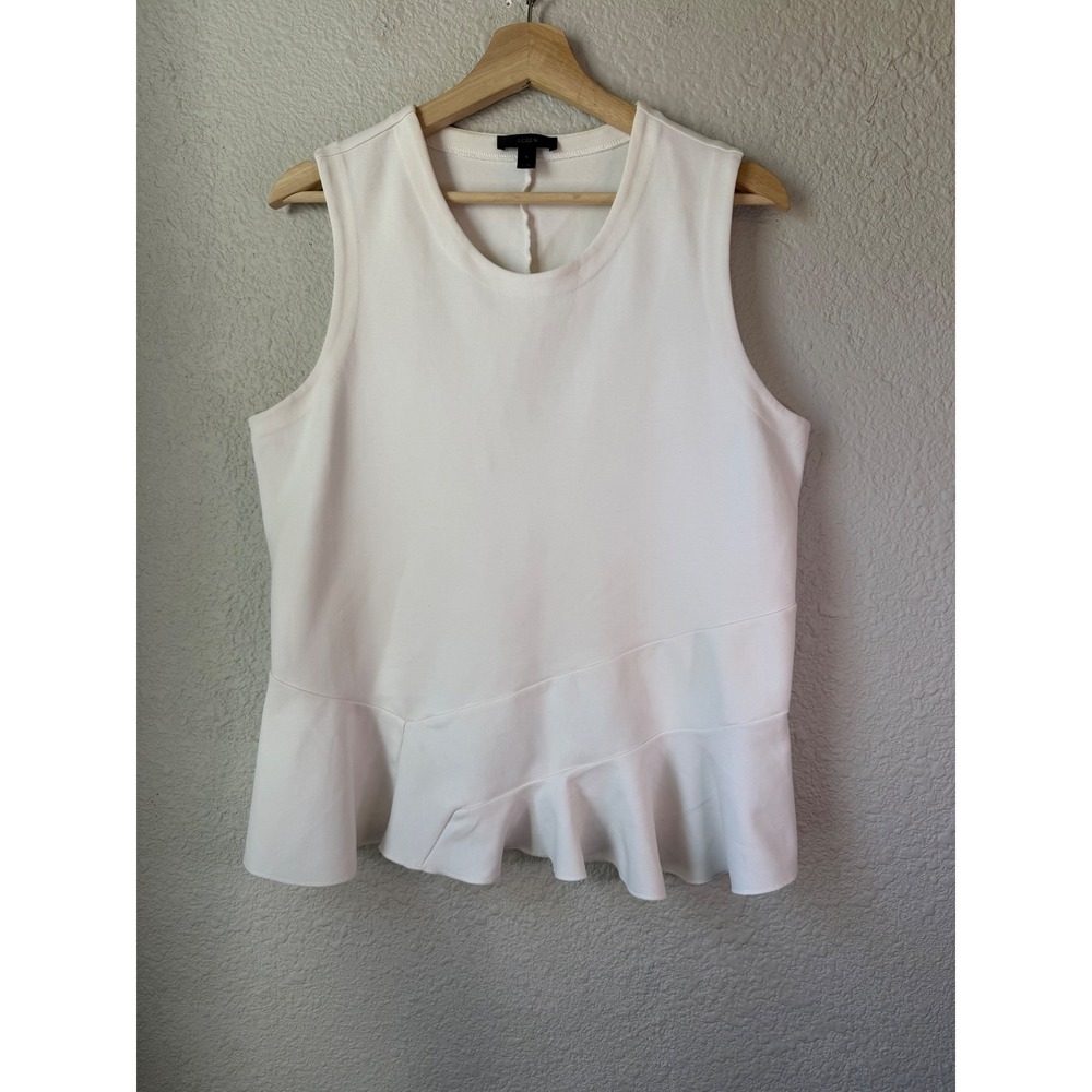 J. Crew Womens White Sleeveless Asymmetrical Ruffle Peplum Ponte Knit Top Large